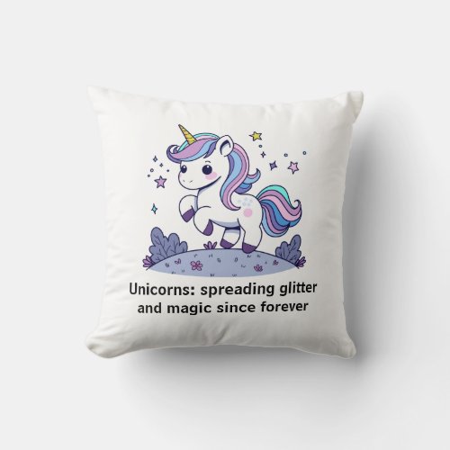 Chibi Unicorn Spreading Glitter And Magic  Throw Pillow