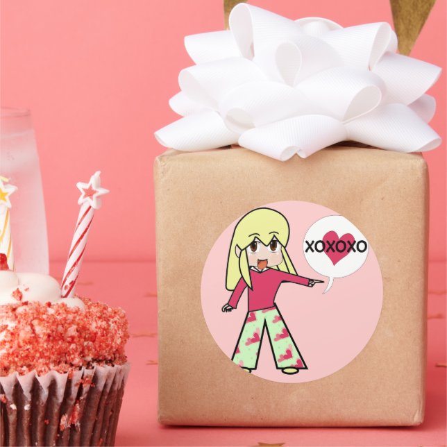 Chibi Valentine Hearts Classic Round Sticker (Party)