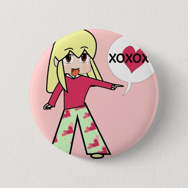 Chibi Valentine Hearts Pinback Button (Front)