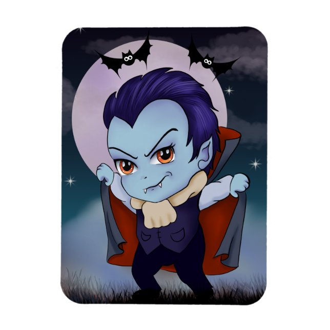 Chibi Vampire And Bats Magnet (Vertical)