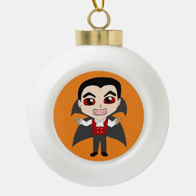chibi vampire  ceramic ball christmas ornament (Front)