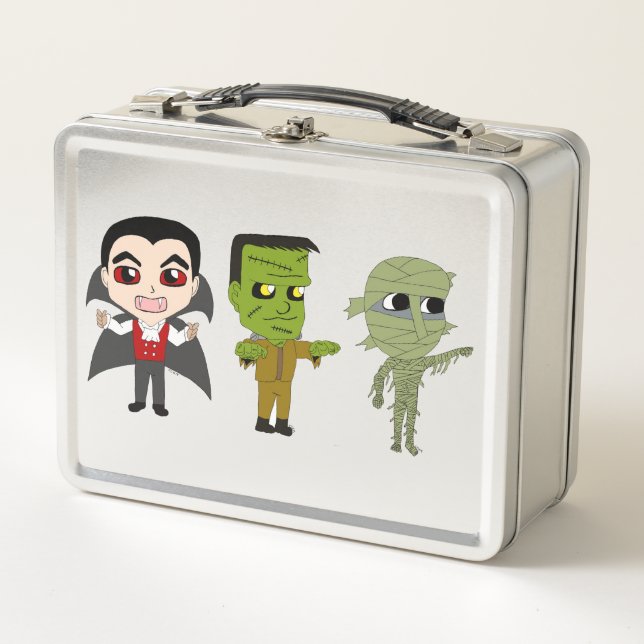 Chibi vampire, monster, and mummy  metal lunch box (Front)
