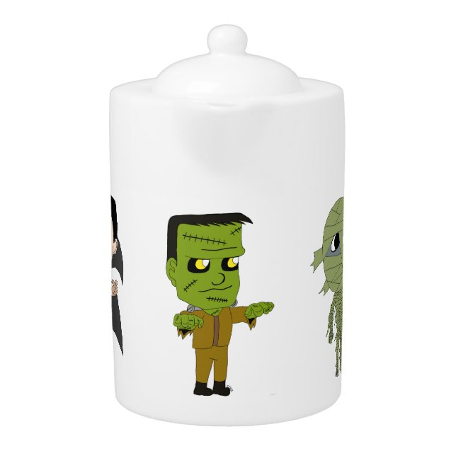 Chibi vampire, monster, and mummy   teapot (Front)