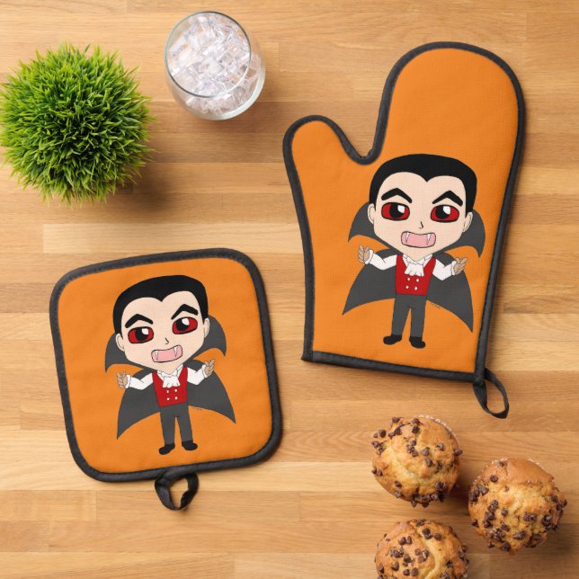 chibi vampire   oven mitt & pot holder set (Top Down)