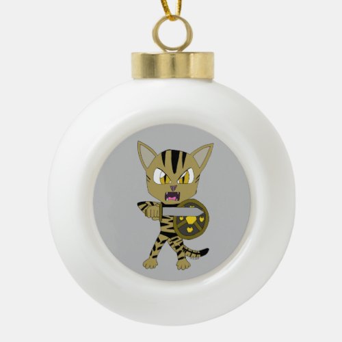 Chibi Warrior Cat Ceramic Ball Christmas Ornament