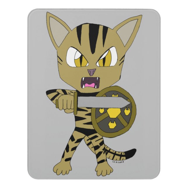 Chibi Warrior Cat Door Sign (Contemporary Vert)