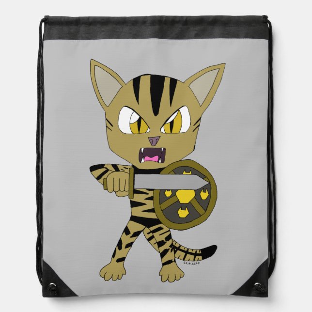 Chibi Warrior Cat Drawstring Bag (Front)