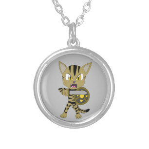 Chibi Warrior Cat Silver Plated Necklace
