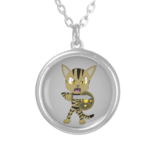 Chibi Warrior Cat Silver Plated Necklace (Front)