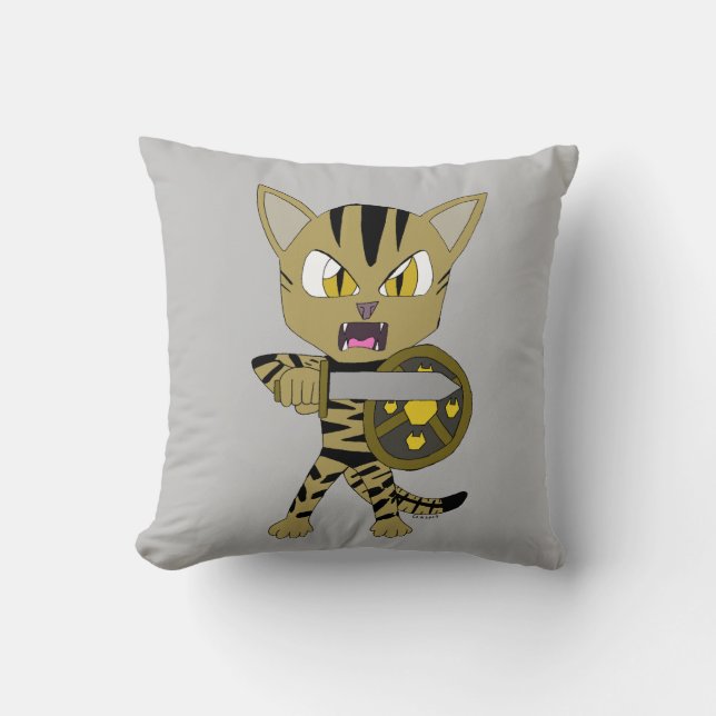 Chibi Warrior Cat Throw Pillow (Front)