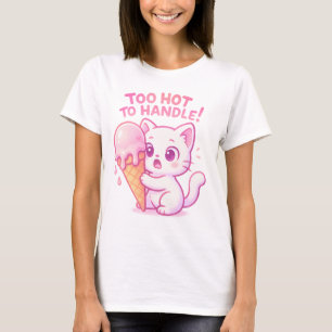 Chibi White Cat Melting Ice Cream T-Shirt