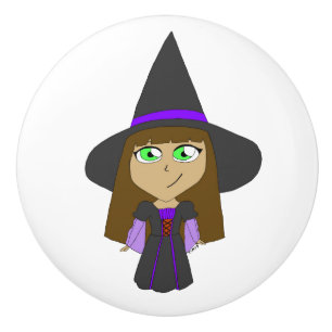 chibi witch ceramic knob