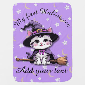 Chibi Witch Kitten – Soft Pastel Halloween Blanket