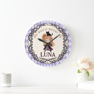 Chibi Witch One 1st Birthday Invitation Watercolor Large Clock