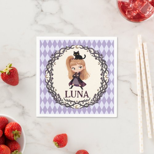 Chibi Witch One 1st Birthday Invitation Watercolor Napkins
