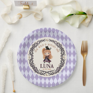 Chibi Witch One 1st Birthday Invitation Watercolor Paper Plates