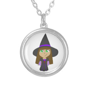 chibi witch  silver plated necklace