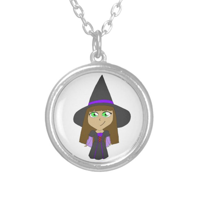 chibi witch  silver plated necklace (Front)