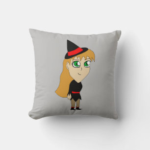 chibi witch throw pillow
