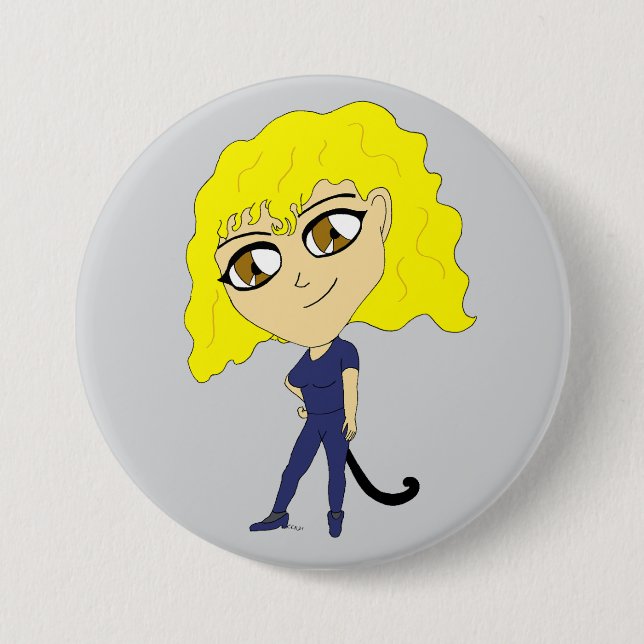 Chibi with a cat like tail button (Front)