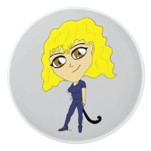 Chibi with a cat like tail ceramic knob