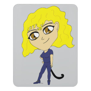 Chibi with a cat like tail door sign