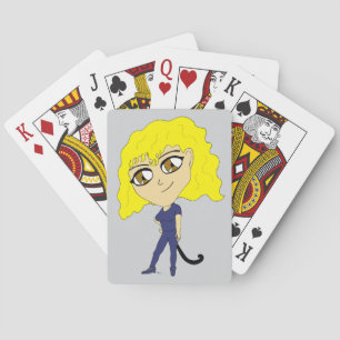 Chibi with a cat like tail poker cards