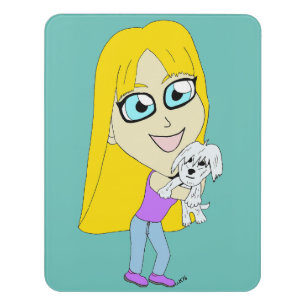 Chibi with a pup door sign