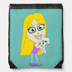 Chibi with a pup drawstring bag