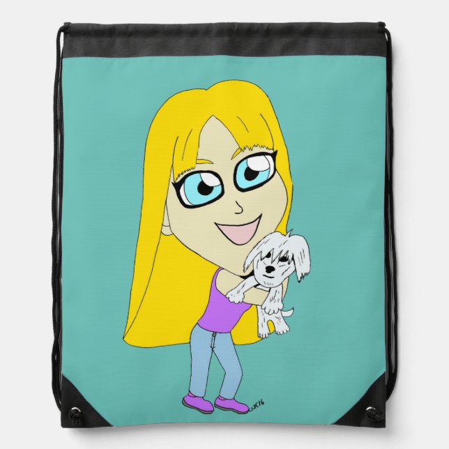 Chibi with a pup drawstring bag (Front)