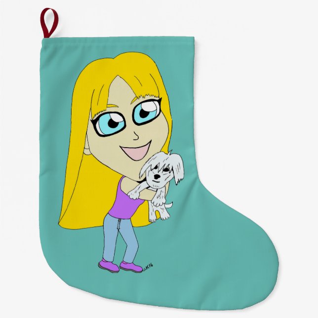 Chibi with a pup large christmas stocking (Front)