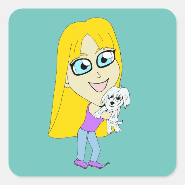 Chibi with a pup square sticker (Front)