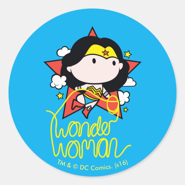 Chibi Wonder Woman Flying With Lasso Classic Round Sticker (Front)