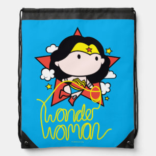 Chibi Wonder Woman Flying With Lasso Drawstring Bag