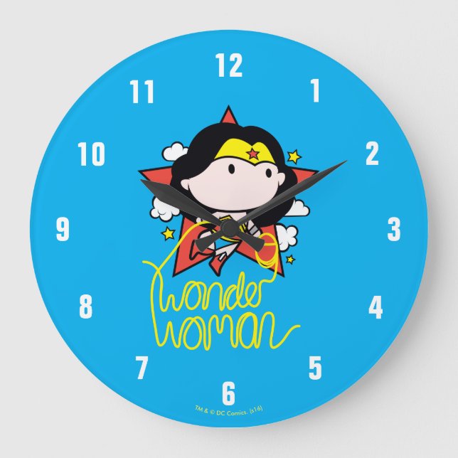 Chibi Wonder Woman Flying With Lasso Large Clock (Front)