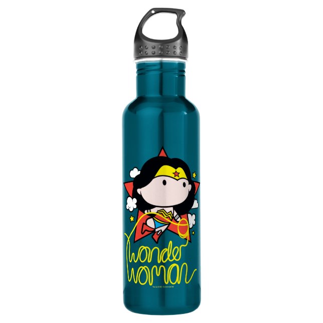 Chibi Wonder Woman Flying With Lasso Water Bottle (Front)