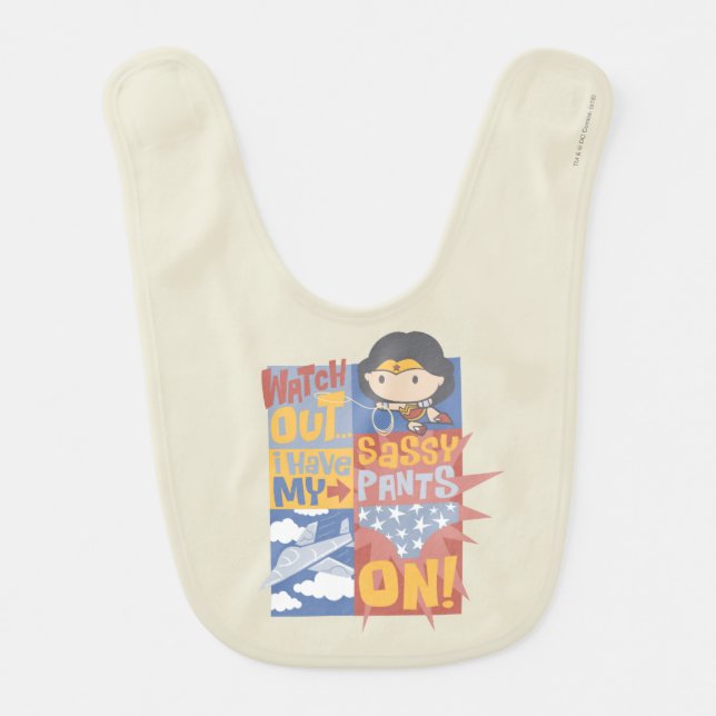 Chibi Wonder Woman | I Have My Sassy Pants On! Baby Bib (Front)