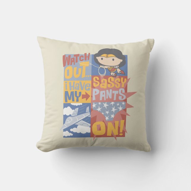 Chibi Wonder Woman | I Have My Sassy Pants On! Throw Pillow (Front)