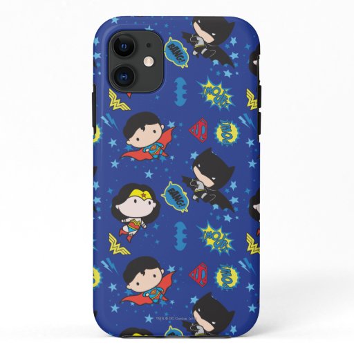Chibi Wonder Woman, Superman, and Batman Pattern iPhone 11 Case