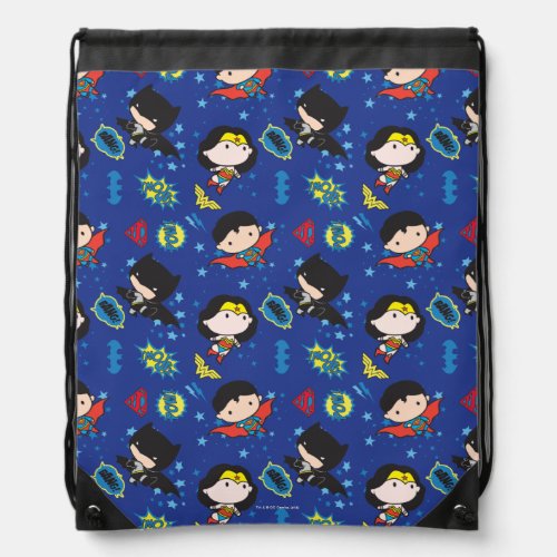 Chibi Wonder Woman Superman and Batman Pattern Drawstring Bag