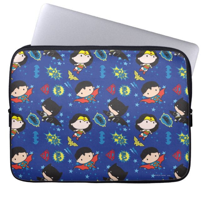Chibi Wonder Woman, Superman, and Batman Pattern Laptop Sleeve (Front)