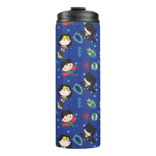 Chibi Wonder Woman, Superman, and Batman Pattern Thermal Tumbler