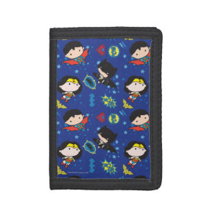 Chibi Wonder Woman, Superman, and Batman Pattern Tri-fold Wallet