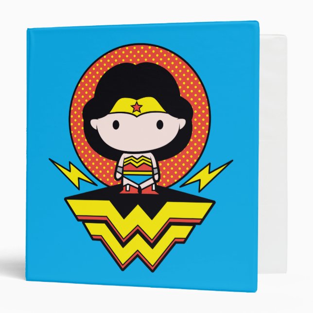 Chibi Wonder Woman With Polka Dots and Logo 3 Ring Binder (Front/Inside)