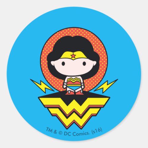 Chibi Wonder Woman With Polka Dots and Logo Classic Round Sticker