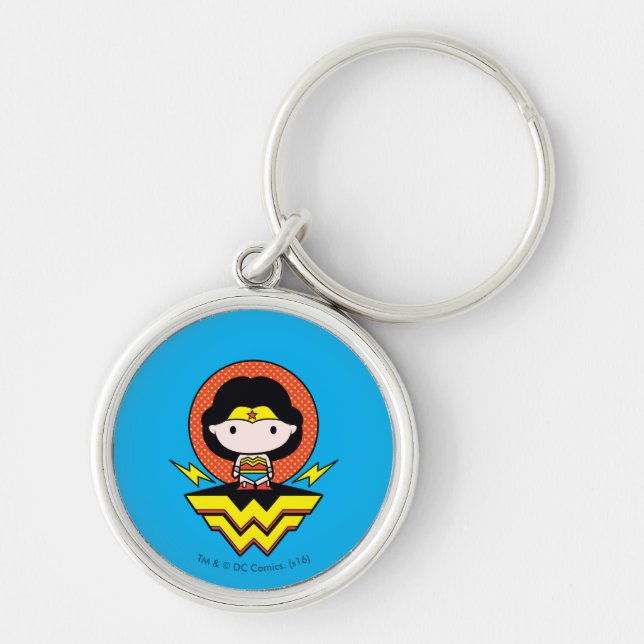 Chibi Wonder Woman With Polka Dots and Logo Keychain (Front)