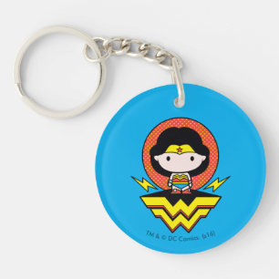 Chibi Wonder Woman With Polka Dots and Logo Keychain