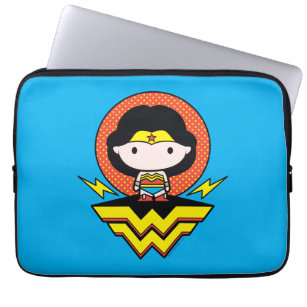 Chibi Wonder Woman With Polka Dots and Logo Laptop Sleeve