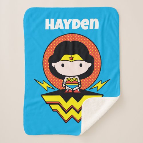Chibi Wonder Woman With Polka Dots and Logo Sherpa Blanket