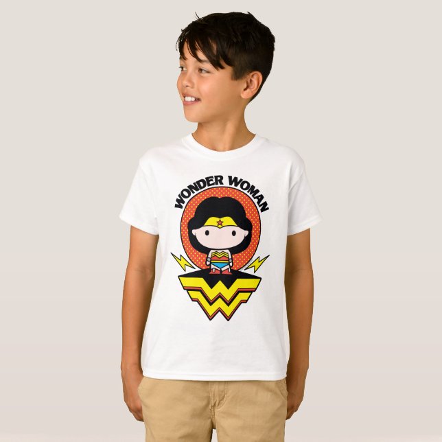 Chibi Wonder Woman With Polka Dots and Logo T-Shirt (Front Full)